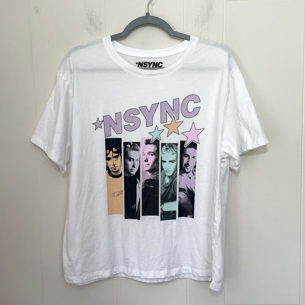 *NSYNC T-shirt Short Sleeve White Cotton Band T Graphic ~ Women’s Size M